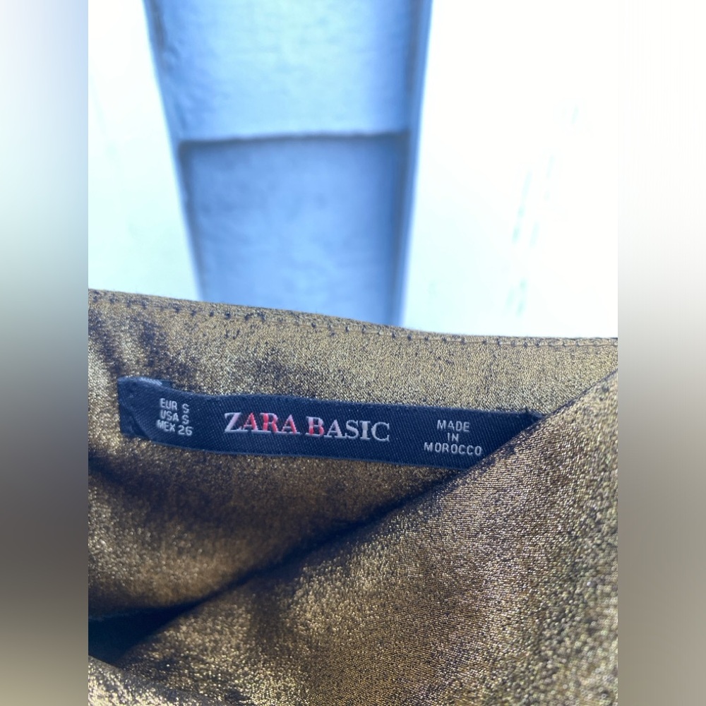 Zara Basic Gold Spaghetti Strap Asymmetrical Midi… - image 7